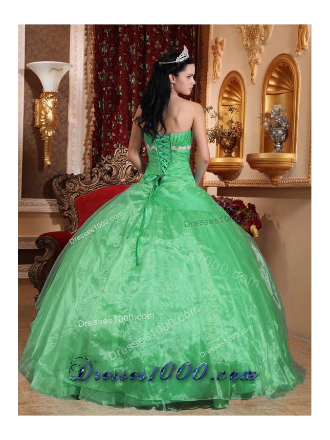 Beautiful Strapless Organza Quinceanera Dress with Appliques