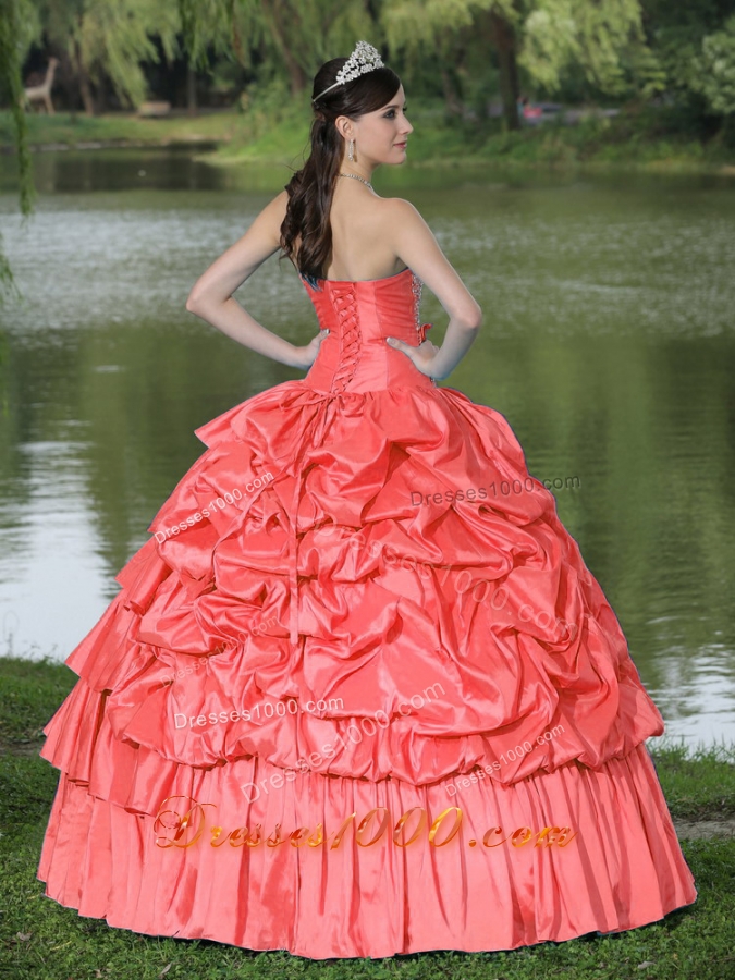Beautiful Watermelon For Clearance Quinceanera Dress With Strapless Pick-ups