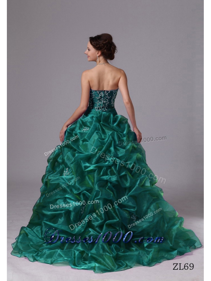 Custom Made Embroidery and Pick-ups Sweep Train For Turquoise Quinceanera Dress