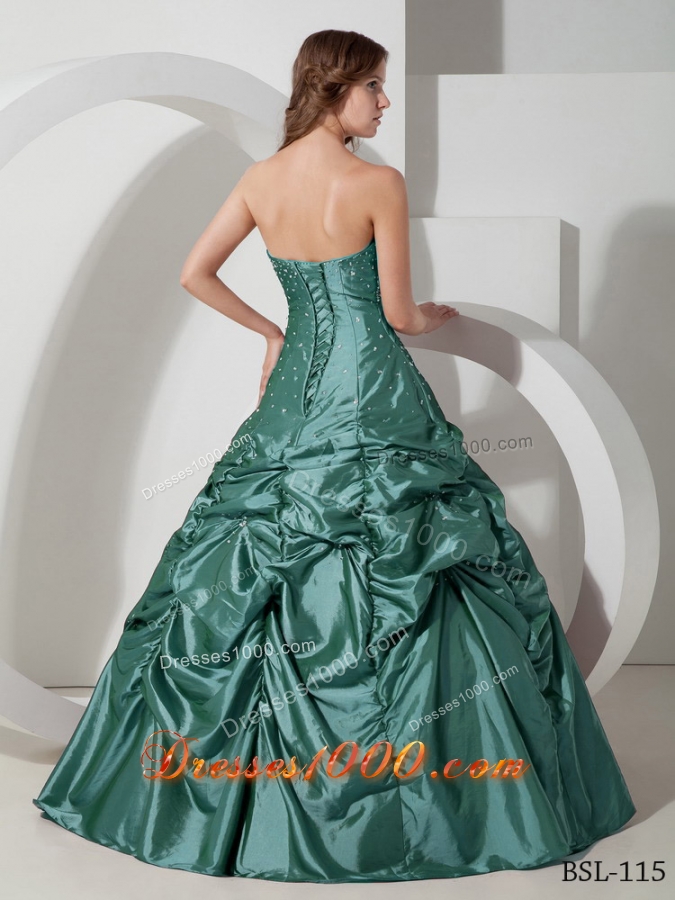 Princess Strapless Taffeta Sweet 15 Dresses with Beading and Pick-ups