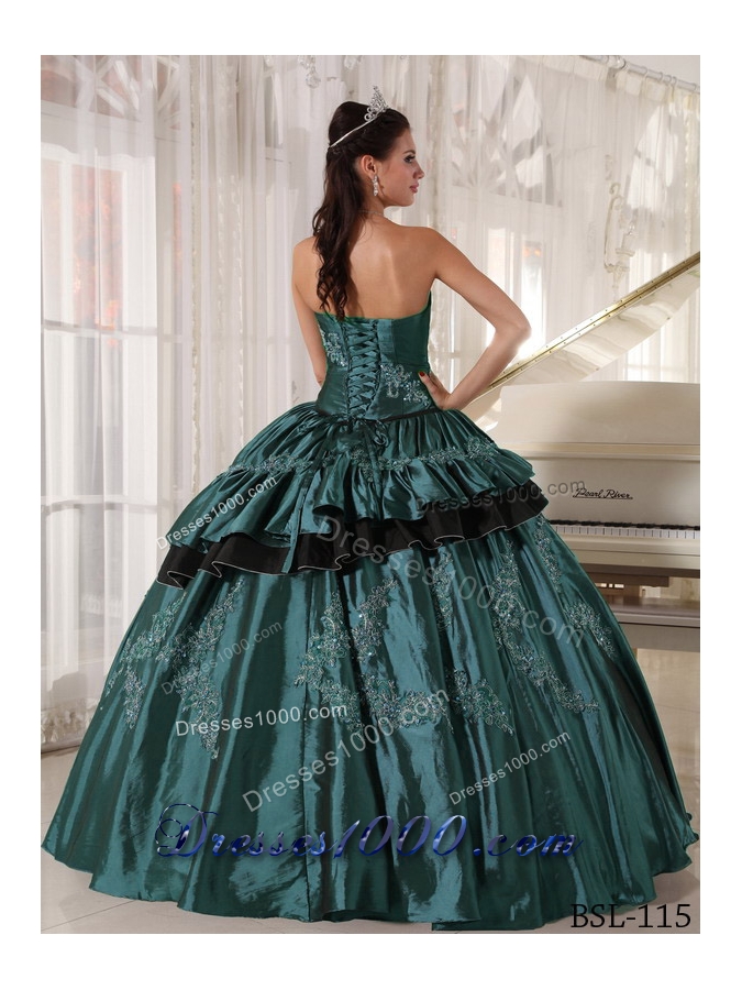 Puffy Strapless Turquoise Quinceanera Gown Dress with Beading