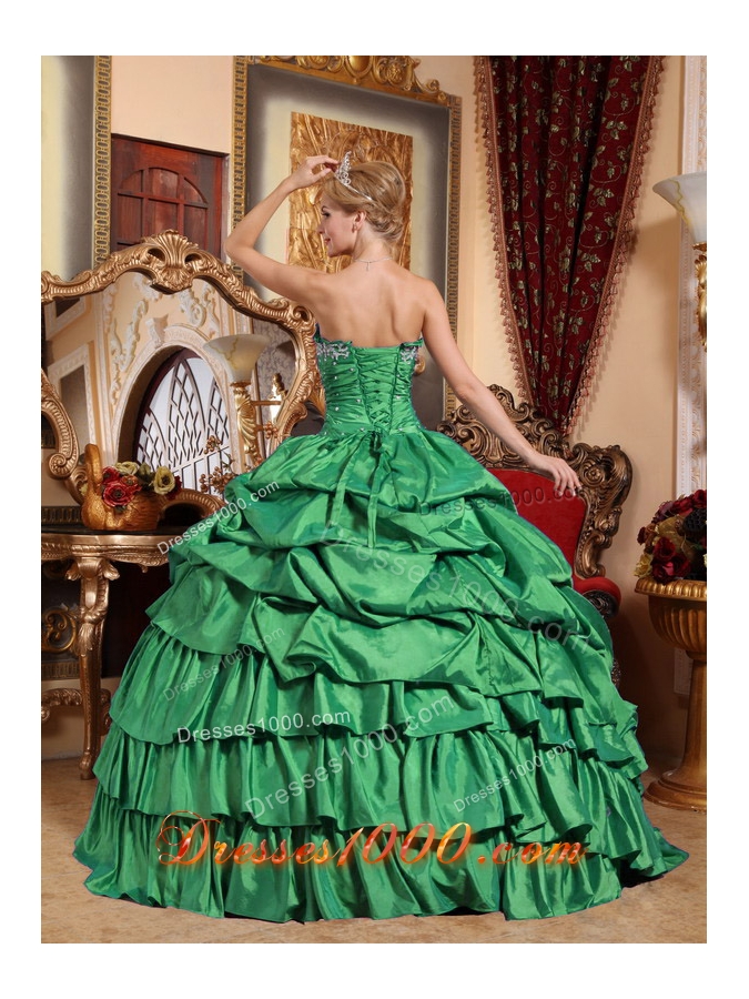 Strapless Taffeta Appliques and Pick-ups Turquoise Sweet 16 Dresses