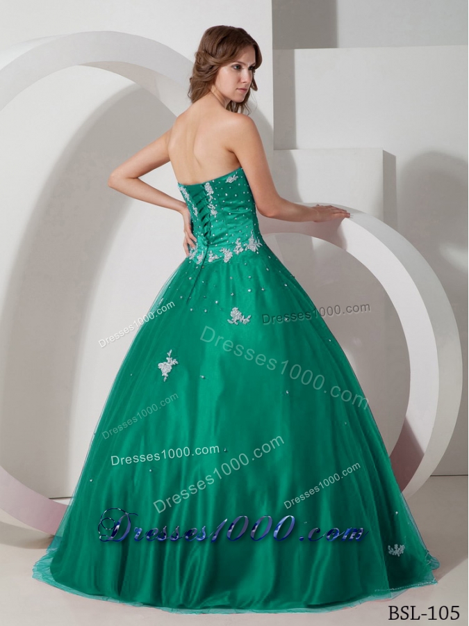 Strapless Turquoise Quinceanera Dresses with Appliques and Beading