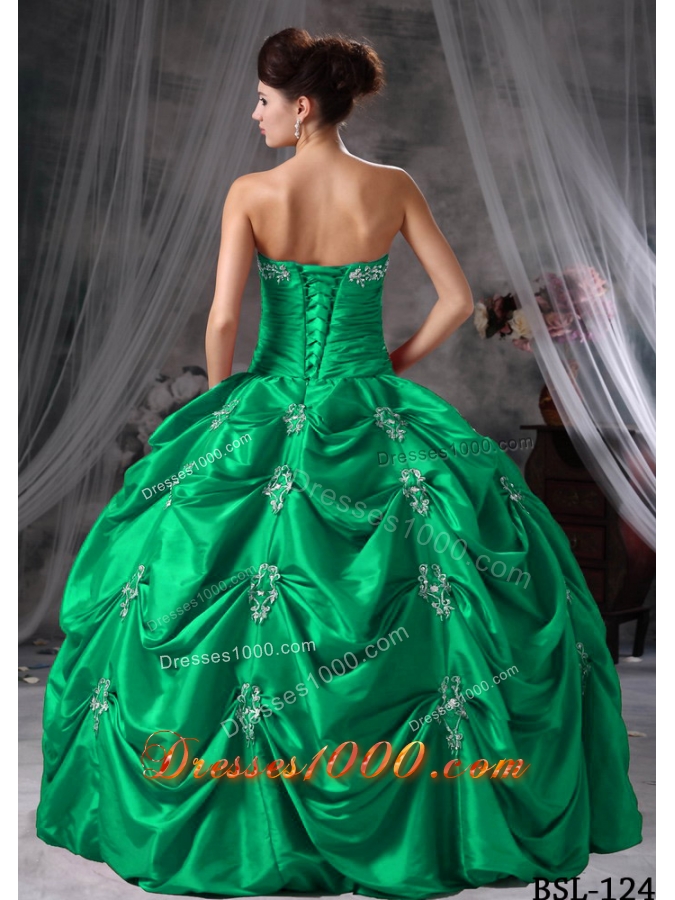 Strapless Turquoise Quinceanera Dresses with Appliques and Pick-ups
