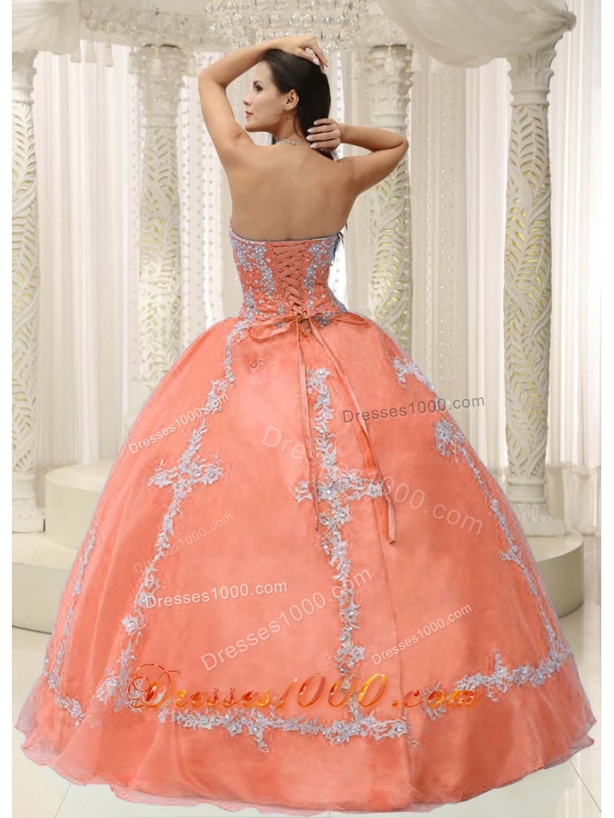 Sweetheart Appliques and Beaded Decorate For 2014 Quinceanera Dress