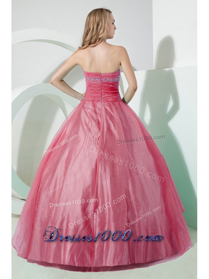 Watermelon Strapless Beading and Embroidery Dresses For a Quince with Appliques