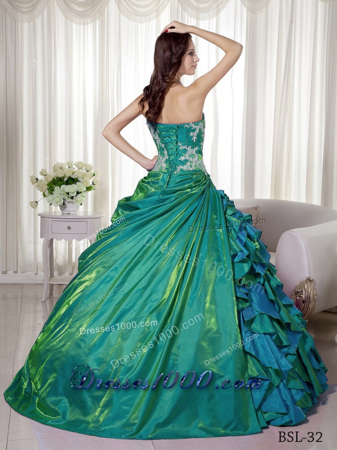 Princess Strapless Taffeta Quinceanera Dresses Gowns with Appliques and Ruffles