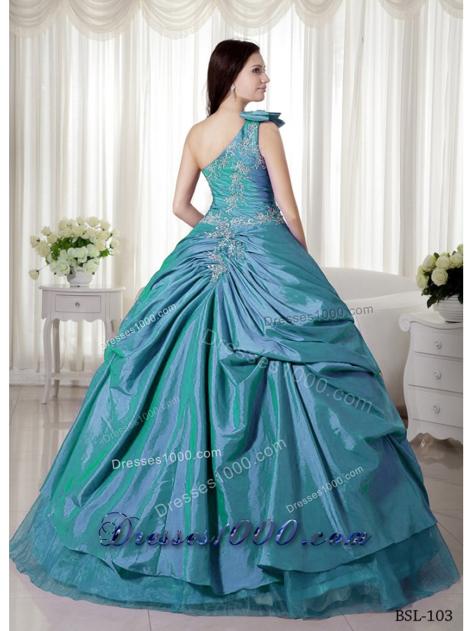 2014 Spring Puffy One Shoulder Quinceanera Dresses with Appliques