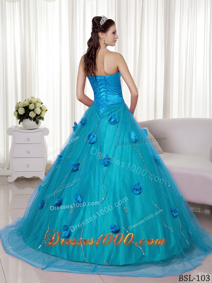 Pretty A-line Sweetheart Brush Train Quinceanera Dress with Hand Made Flowers