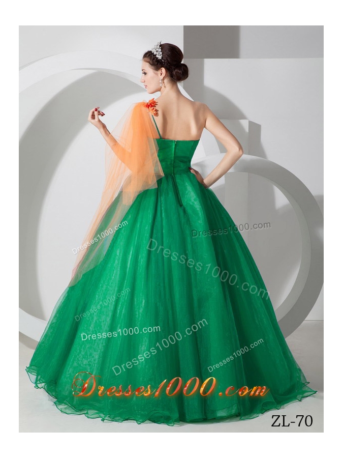 Princess One Shoulder Hand Made Flowers Sweet 16 Dresses