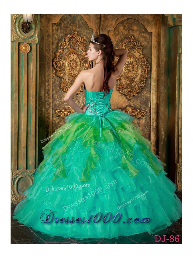 Princess Strapless Turquoise Sweet 16 Dresses with Ruffles