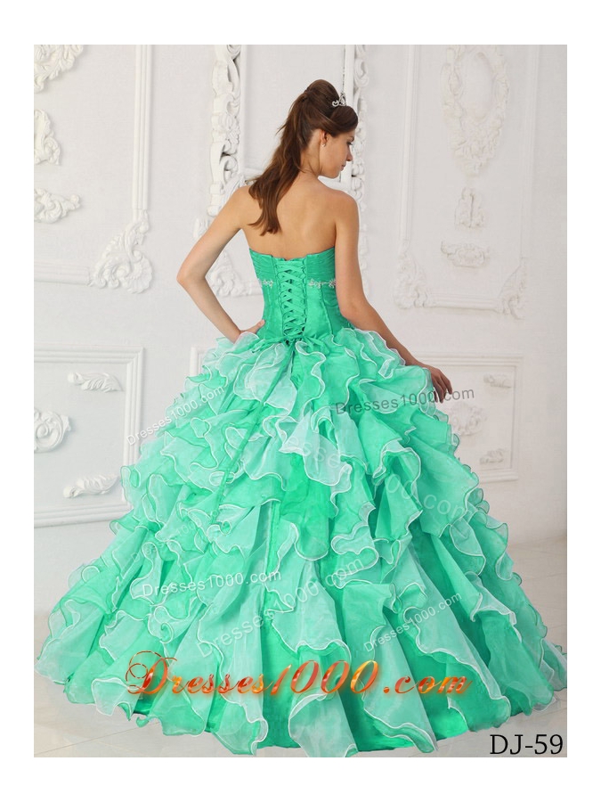 Princess Sweetheart Organza Beading and Ruffles Dresses For a Quinceanera