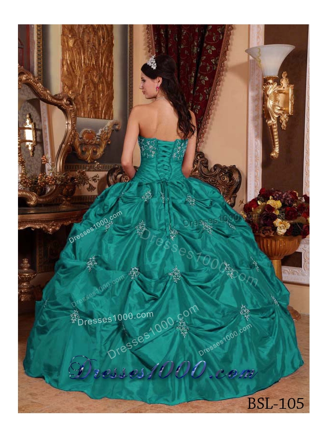 Puffy Turquoise Sweet Sixteen Dresses with Appliques Strapless