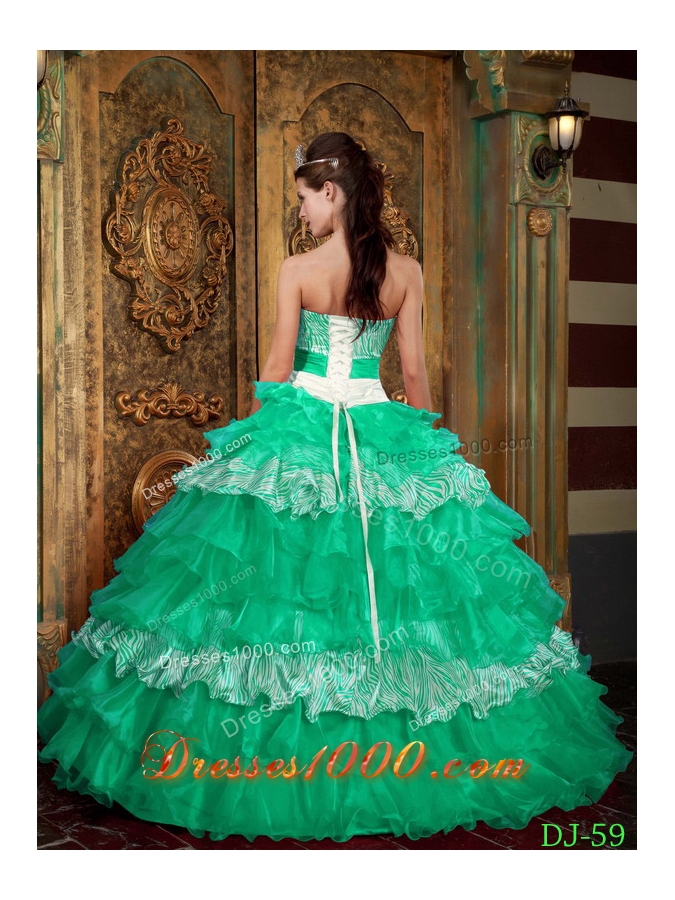 Strapless Organza and Zebra Sweet Turquoise Sixteen Dresses with Layers