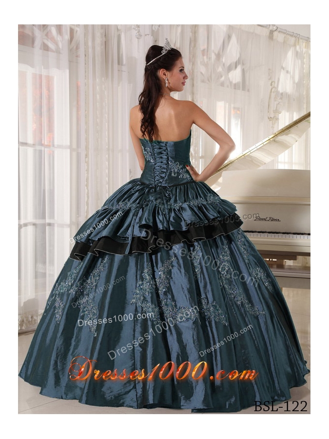 Strapless Taffeta Quinceaneras Dress with Beading and Embroidery