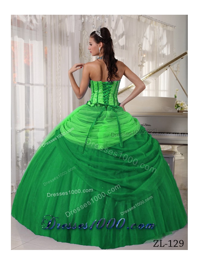 Strapless Tulle Quinceanera Gown Dresses with Hand Made Flowers