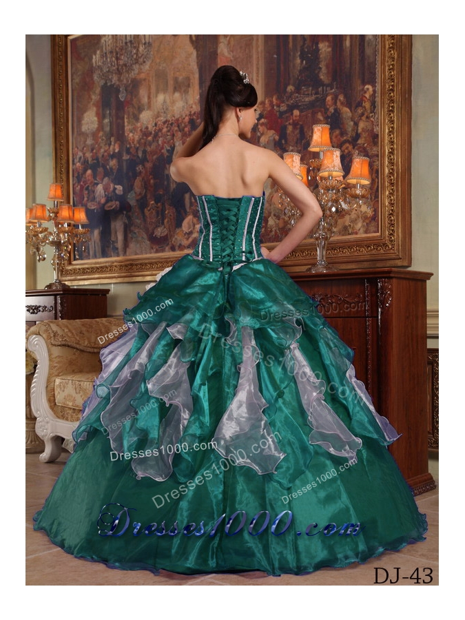 Sweetheart Organza Turquoise Quinceanera Dresses with Beading
