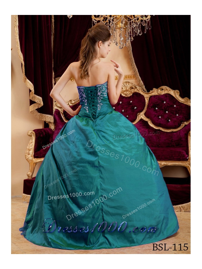 Sweetheart Taffeta and Tulle Turquoise Quinceanera Dresses with Appliques