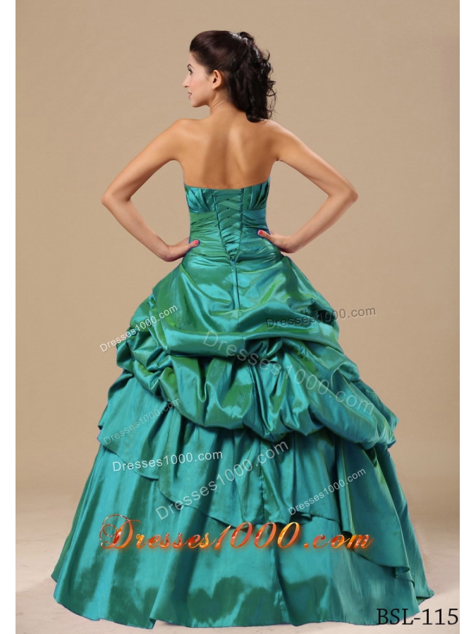 Turquoise Strapless Sweet Sixteen Dresses with Pick-ups and Appliques