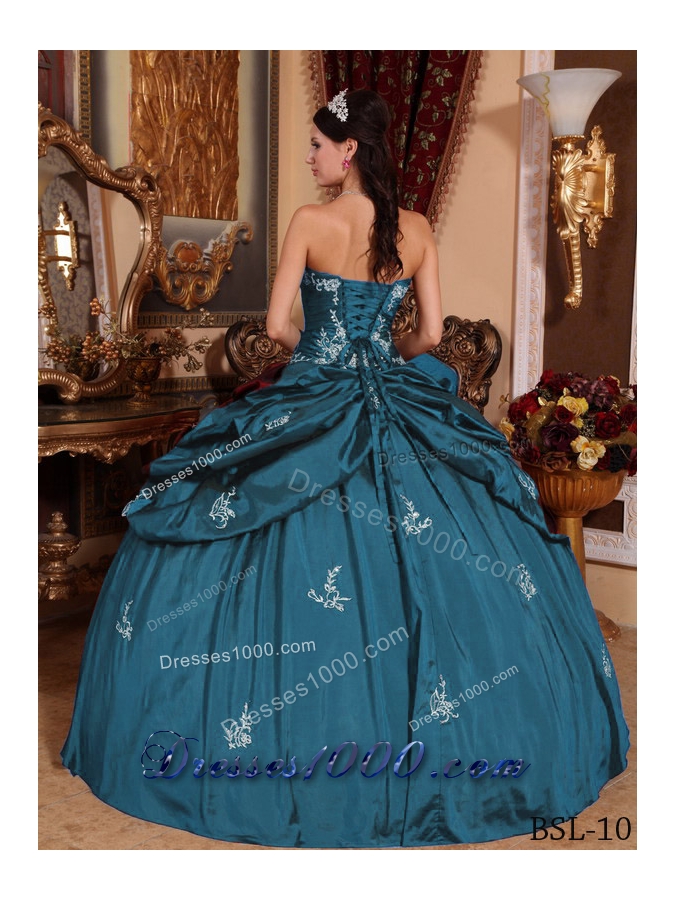 Turquoise Sweet 16 Dresses with Appliques and Pick-ups Sweetheart