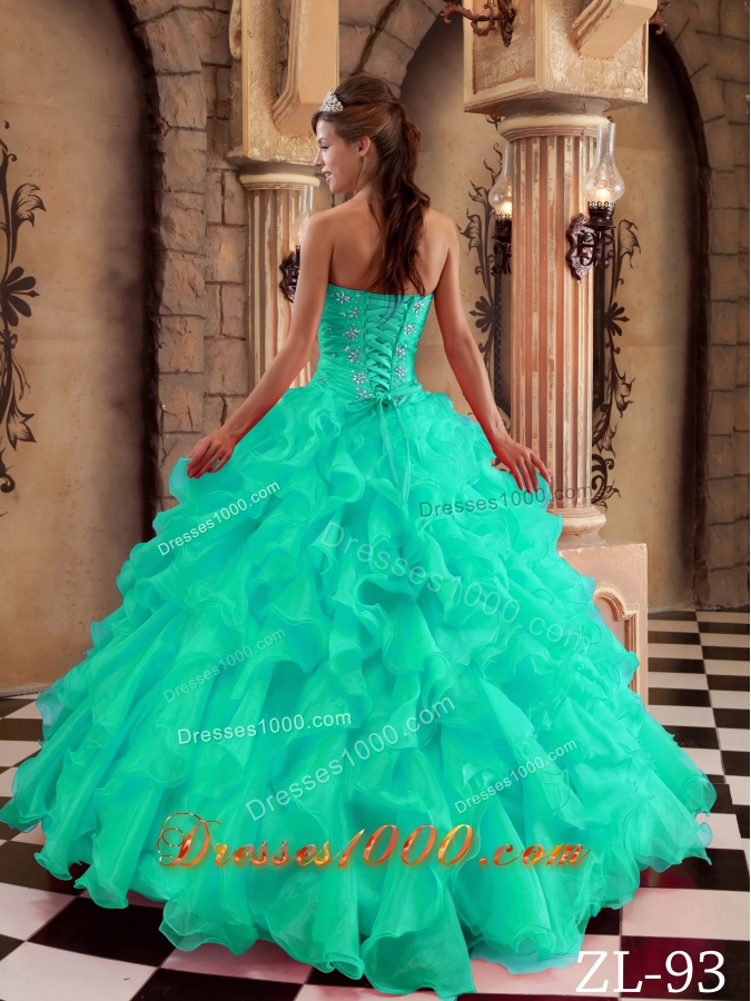 Turquoise Sweet Sixteen Dresses with Ruffles and Appliques Sweetheart
