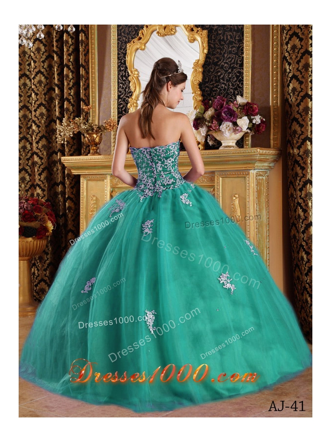 Turquoise Sweetheart Quinceanera Gown Dresses with Appliques