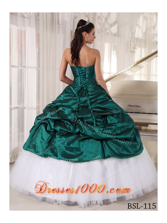 Turquoise Sweetheart Taffeta and Tulle Quinceanera Dresses with Appliques and Pick-ups