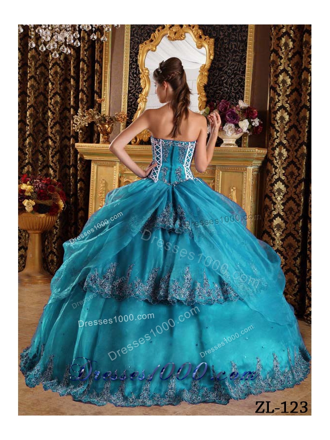 2014 Appliques Organza Sweet 15 Dresses with Sweetheart