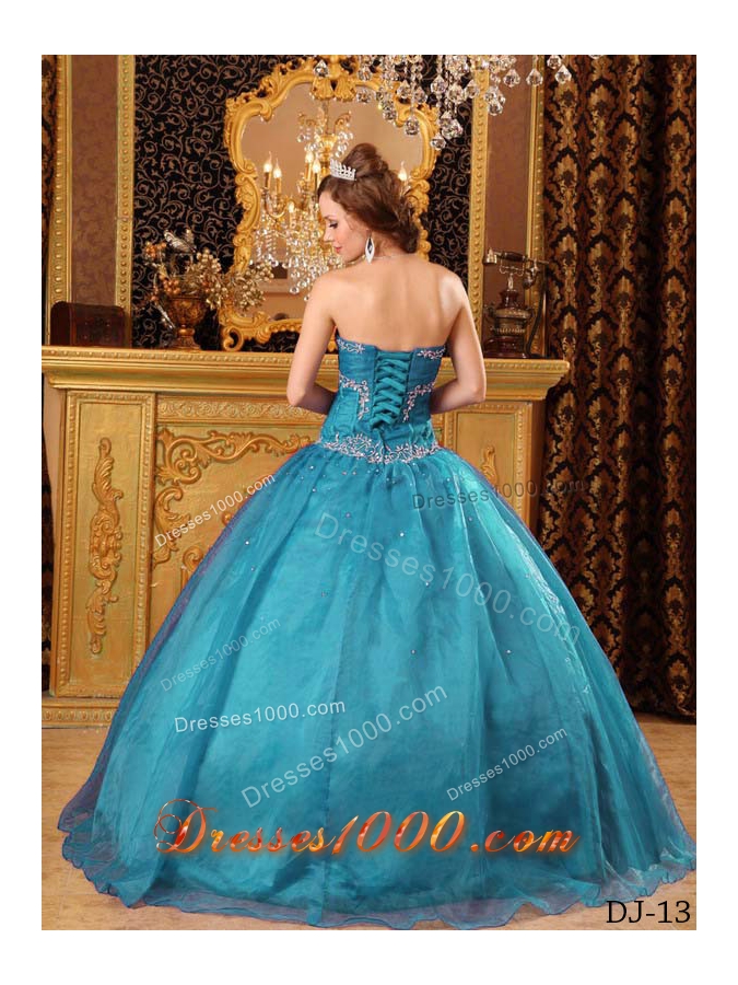 2014 Ball Gown Sweetheart Appliques Quinceanera Gowns in Teal