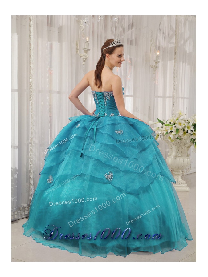 2014 Cheap Puffy Strapless Beading Organza Quinceanera Dresses