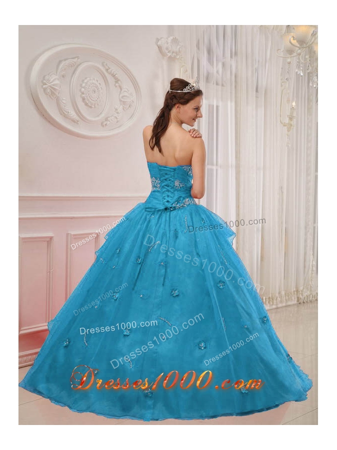 2014 Pretty Puffy Strapless Floor-length Appliques Quinceanera Gowns