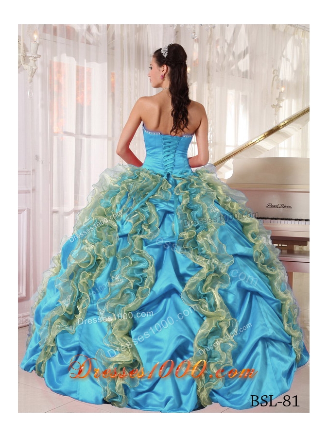 2014 Puffy Strapless Beading and Ruffles Cheap Quinceanera Dresses