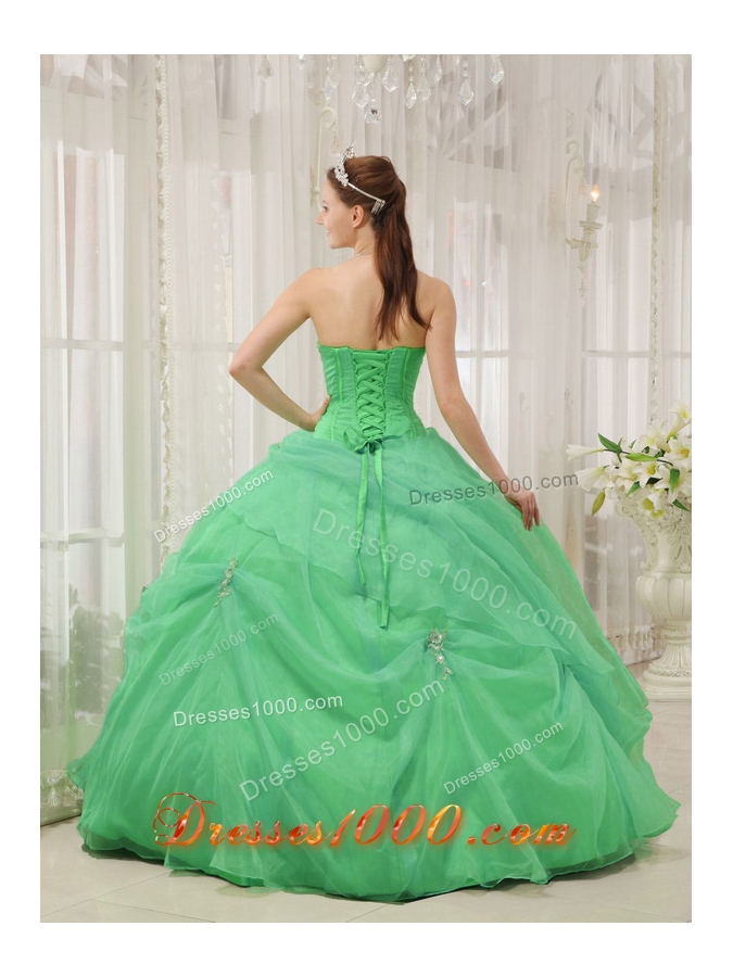 2014 Spring Sweetheart Organza Appliques Quinceaneras Dress