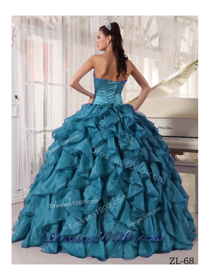 Affordable Beading Strapless Quinceanera Dresses in Teal