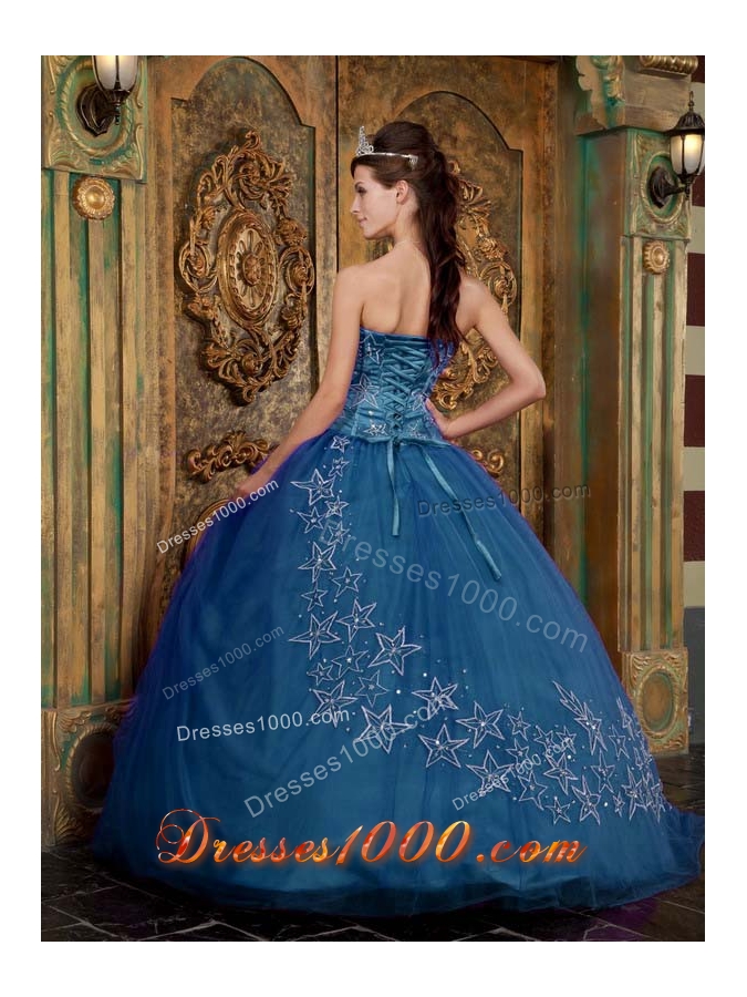 Appliques Ball Gown Sweetheart Teal Quinceanera Dresses for Military Ball