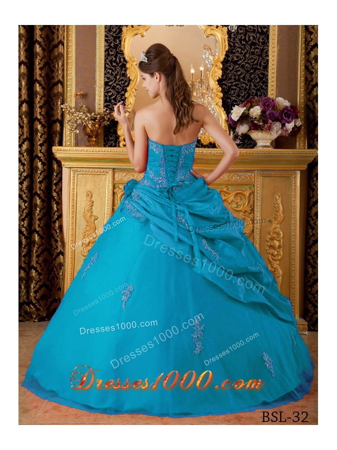 Ball Gown Sweetheart Teal Quinceanera Gowns with Appliques