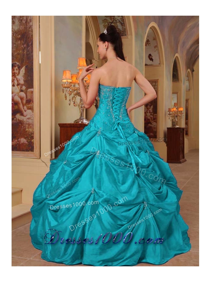 Cute Strapless Beading and Appliques Puffy Quinceanera Gowns