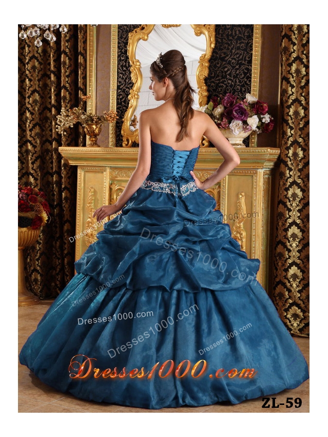 Elegant Strapless Floor-length Appliques Quinceanera Dress with Pick Up