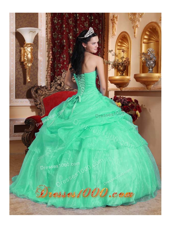 Organza Turquoise Quinceanera Dresses with Beading and Pick-ups