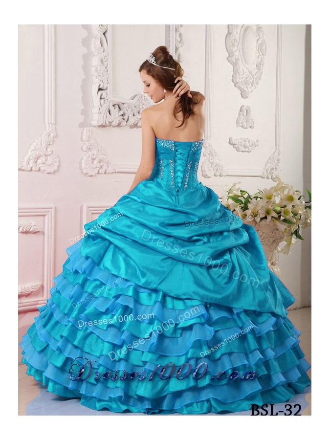 Puffy Beading Long 2014 Quinceanera Dresses with Strapless