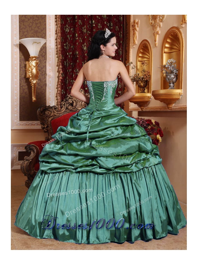 Strapless Turquoise Quinceanera Dresses with Appliques and Pick-ups
