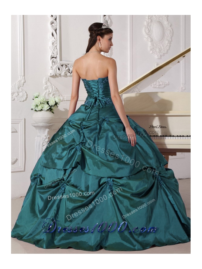 Sweetheart Taffeta Turquoise Quinceanera Dress with Appilques