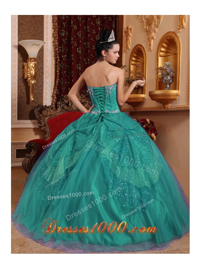 Sweetheart Tulle Turquoise Sweet 16 Dresses with Beading and Appliques