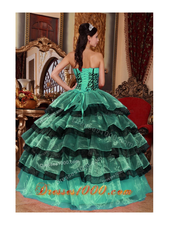Sweetheart Turquoise and Black Quinceanera Dresses with Layers