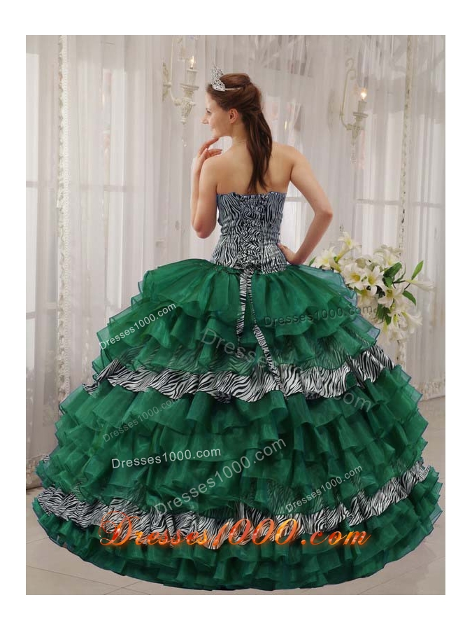 Sweetheart Zebra Turquoise Quinceanera Dresses with Layers