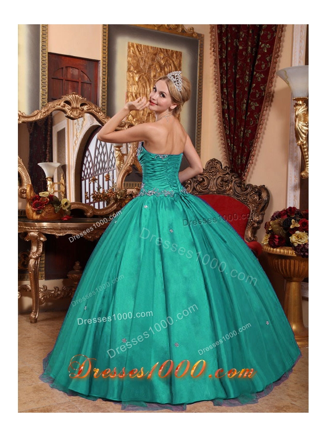 Turquoise Ball Gown Strapless Quinceaneras Dresses with Appliques