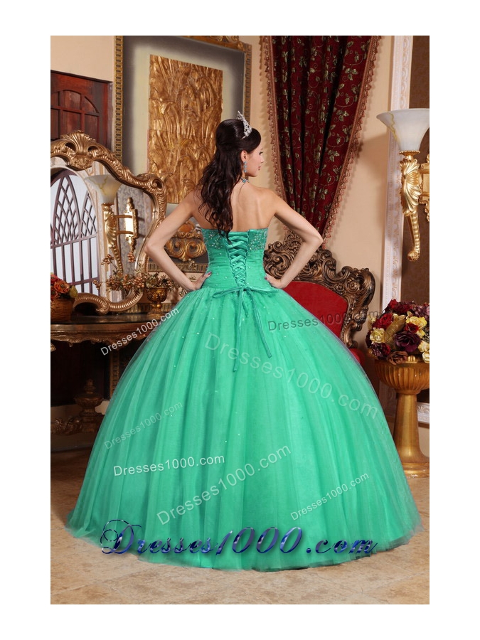 Turquoise Ball Gown Strapless Sweet 16 Dresses with Beading