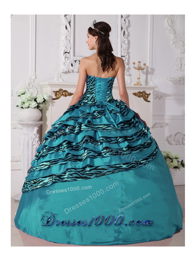 Turquoise Quinceanera Gowns with Beading Ball Gown Strapless Zebra