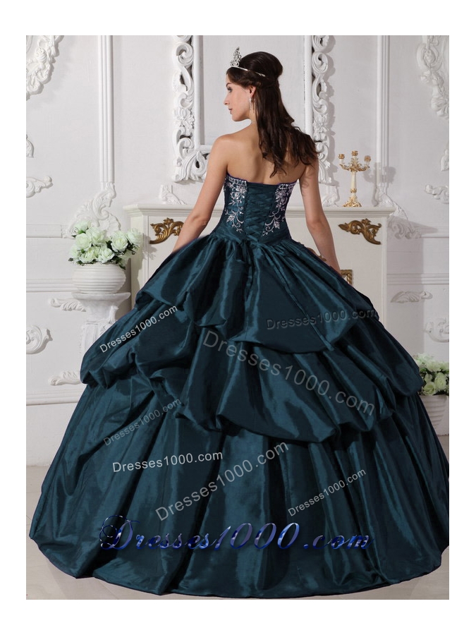 Turquoise Strapless Quinceanera Dresses with Embroidery
