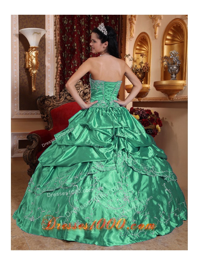 Turquoise Strapless Taffeta Embroidery with Beading Quinceanera Dresses